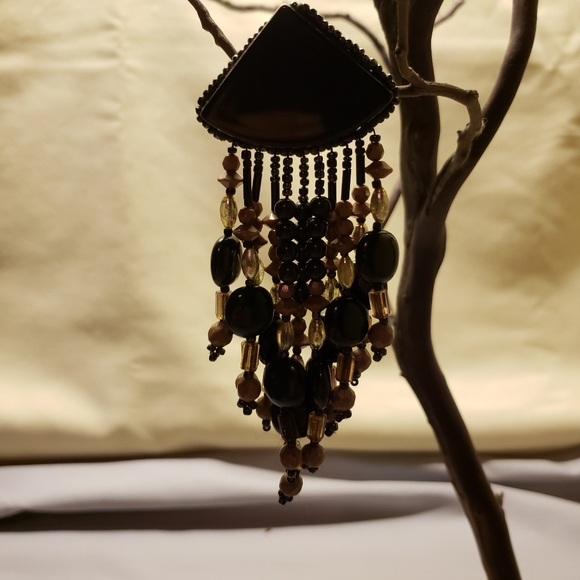 Vtg Leather/Beads Fringe Benefits Earrings - Picture 3 of 5